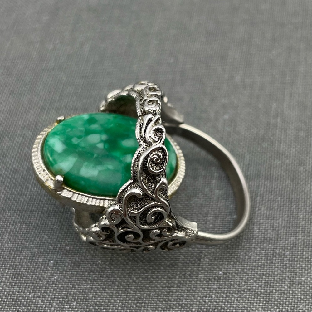Vintage Sarah Coventry Reversible Peking Glass & Intaglio Cameo Hematite Ring 8 - Picture 2 of 8